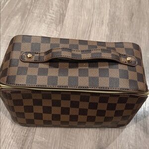 Brown Checker Cosmetic Train Case